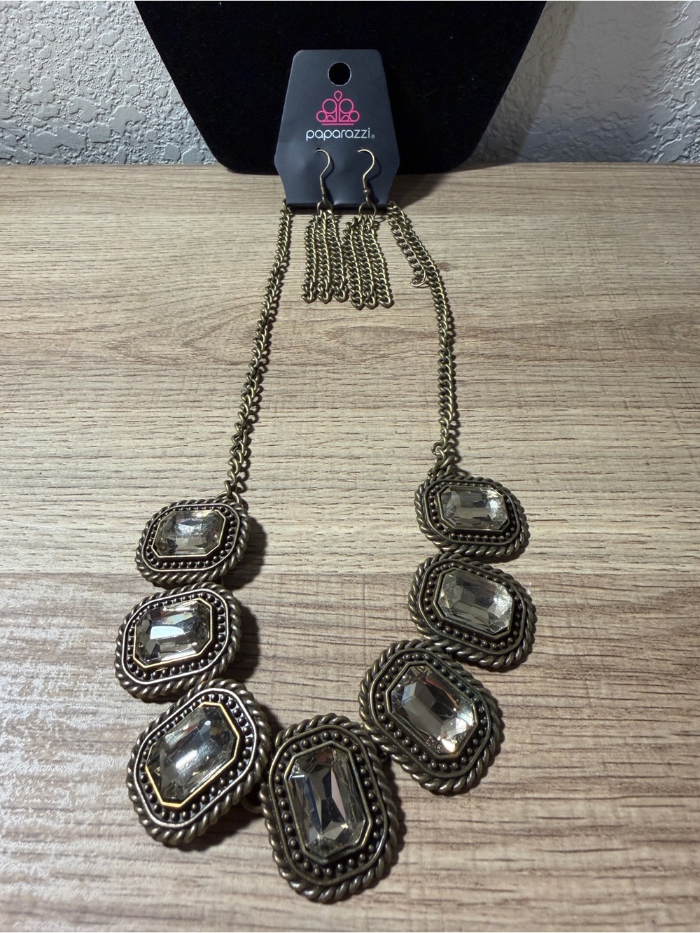 paparazzi Antique Gold Clear Stone Bib Necklace